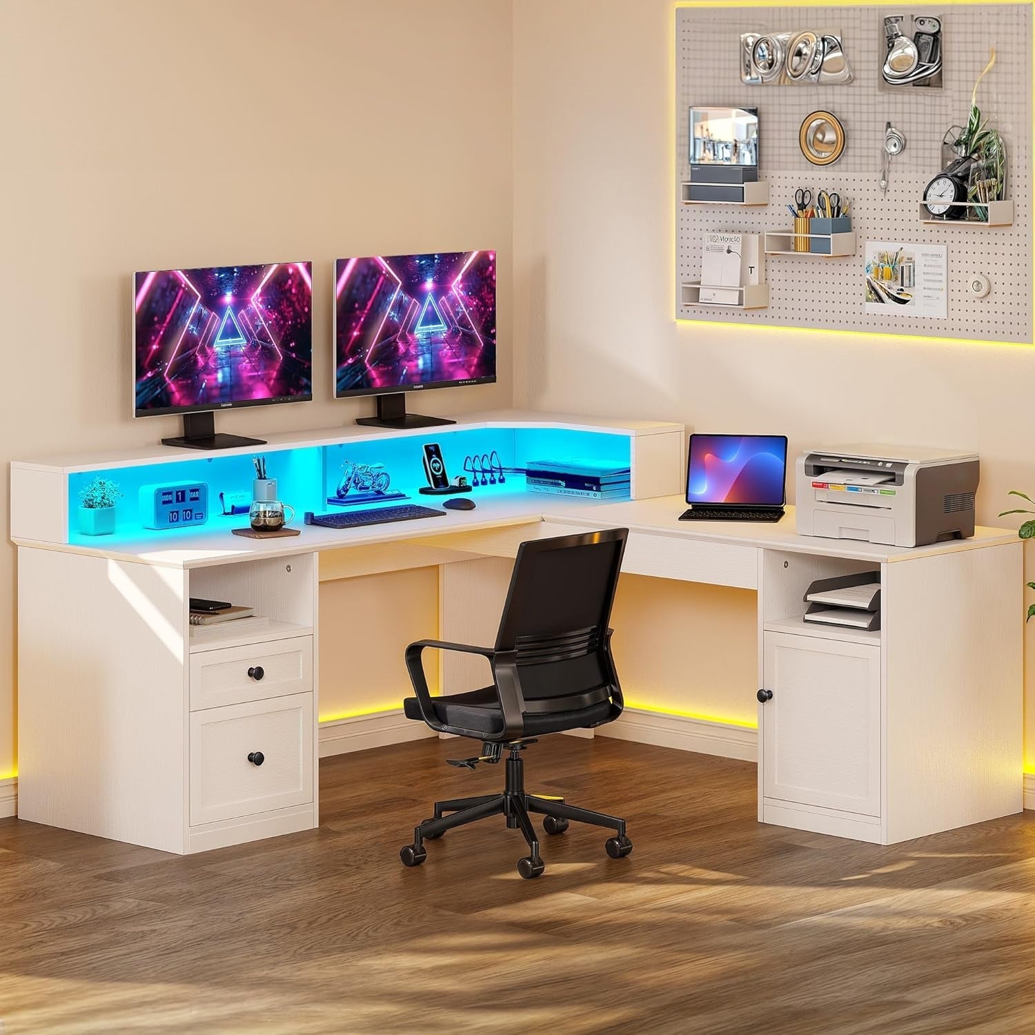 L Shaped Desk 60 Inch White Computer Desk For Home Office