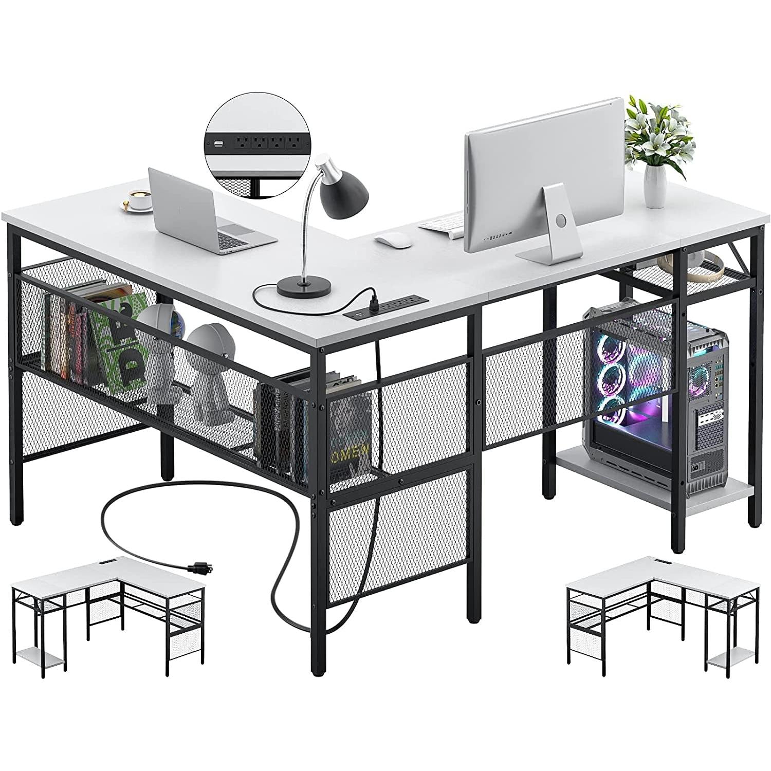 L Shaped Desk With Power Outlets And USB Ports For Office
