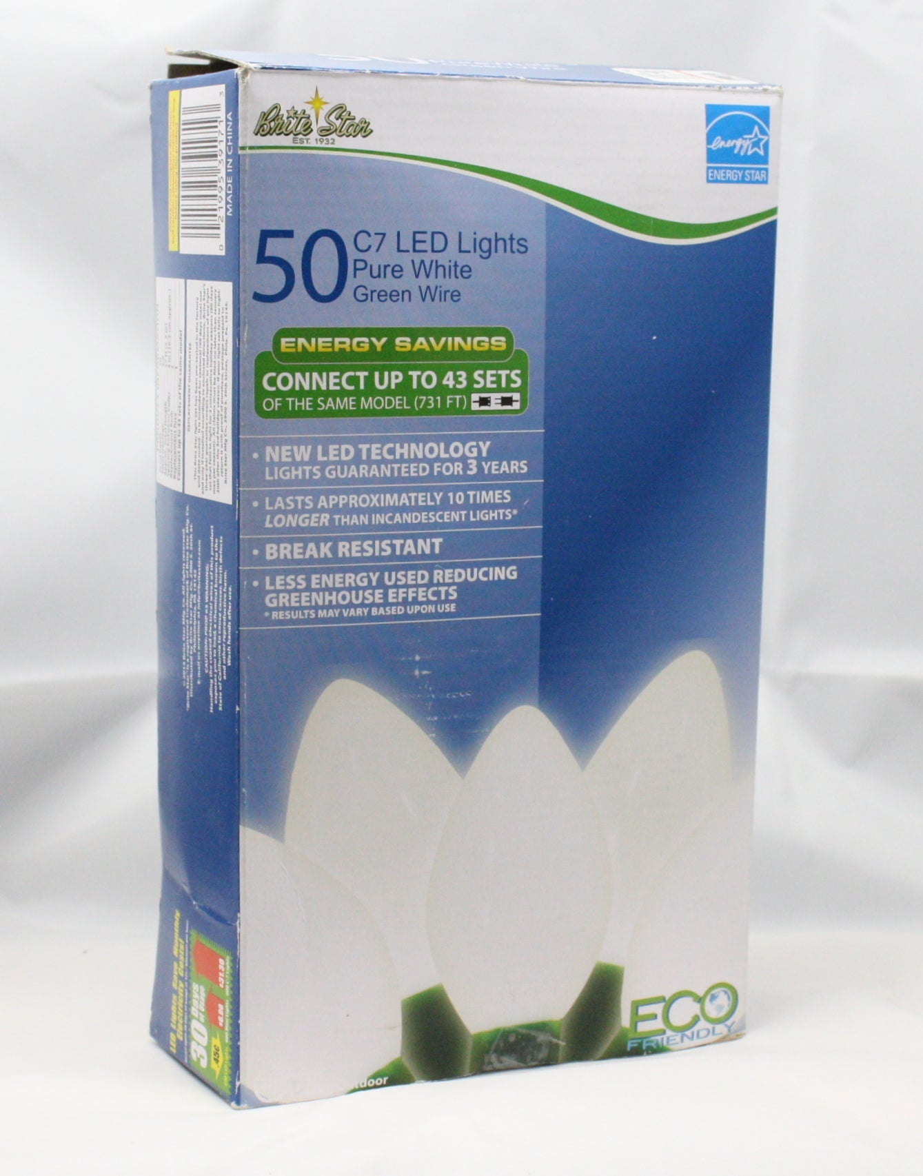 LED C7 String Lights - Cool White / Green Wire - 50 Lights