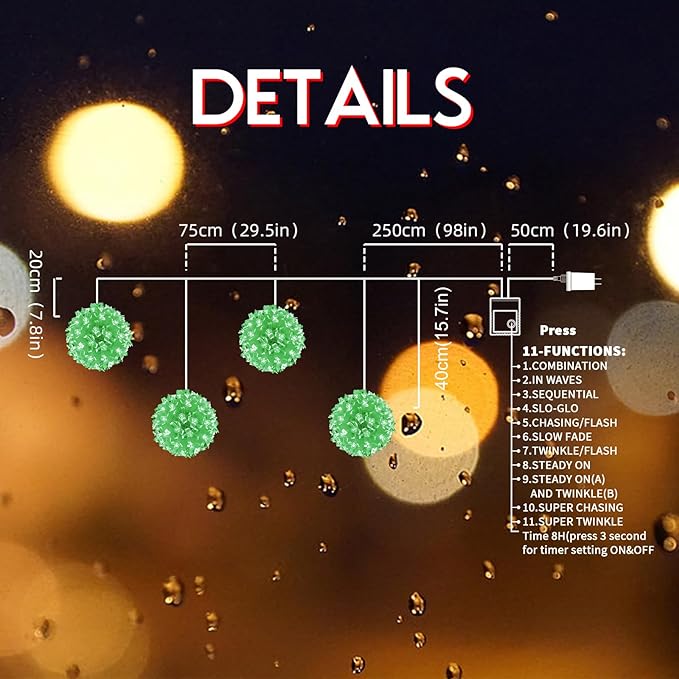 LED Lighted Sphere Ornament - 4 Piece Set - Green