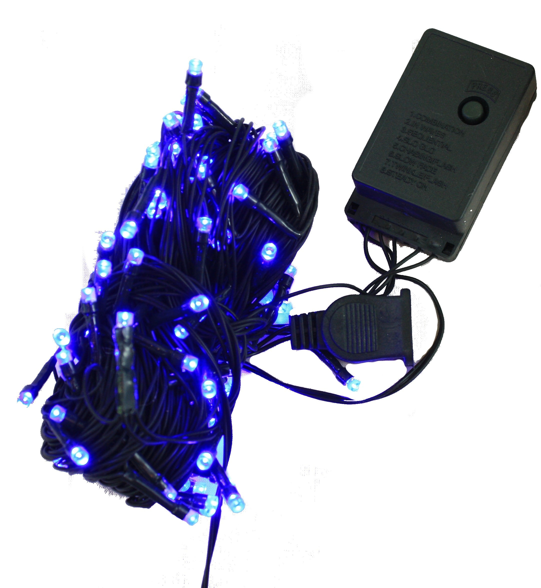 LED Multifunction 100 Count String Lights - Blue Lights /Green Wire