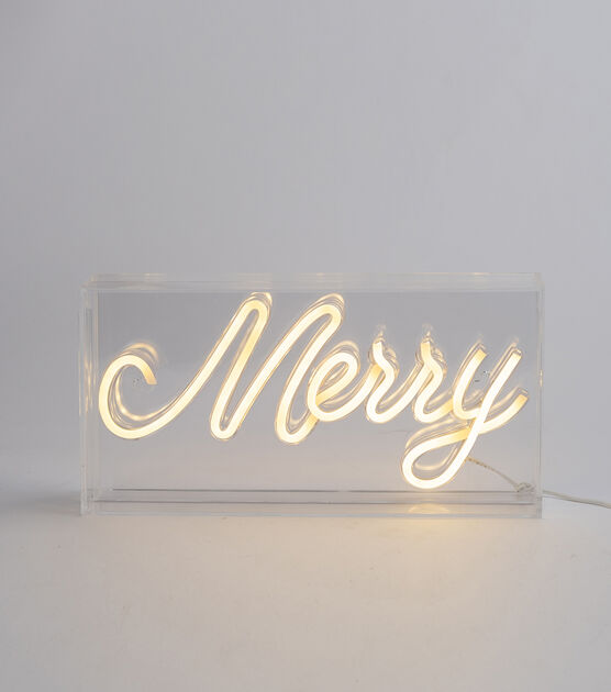 LED White Neon 'Merry' Sign - 12 Inches