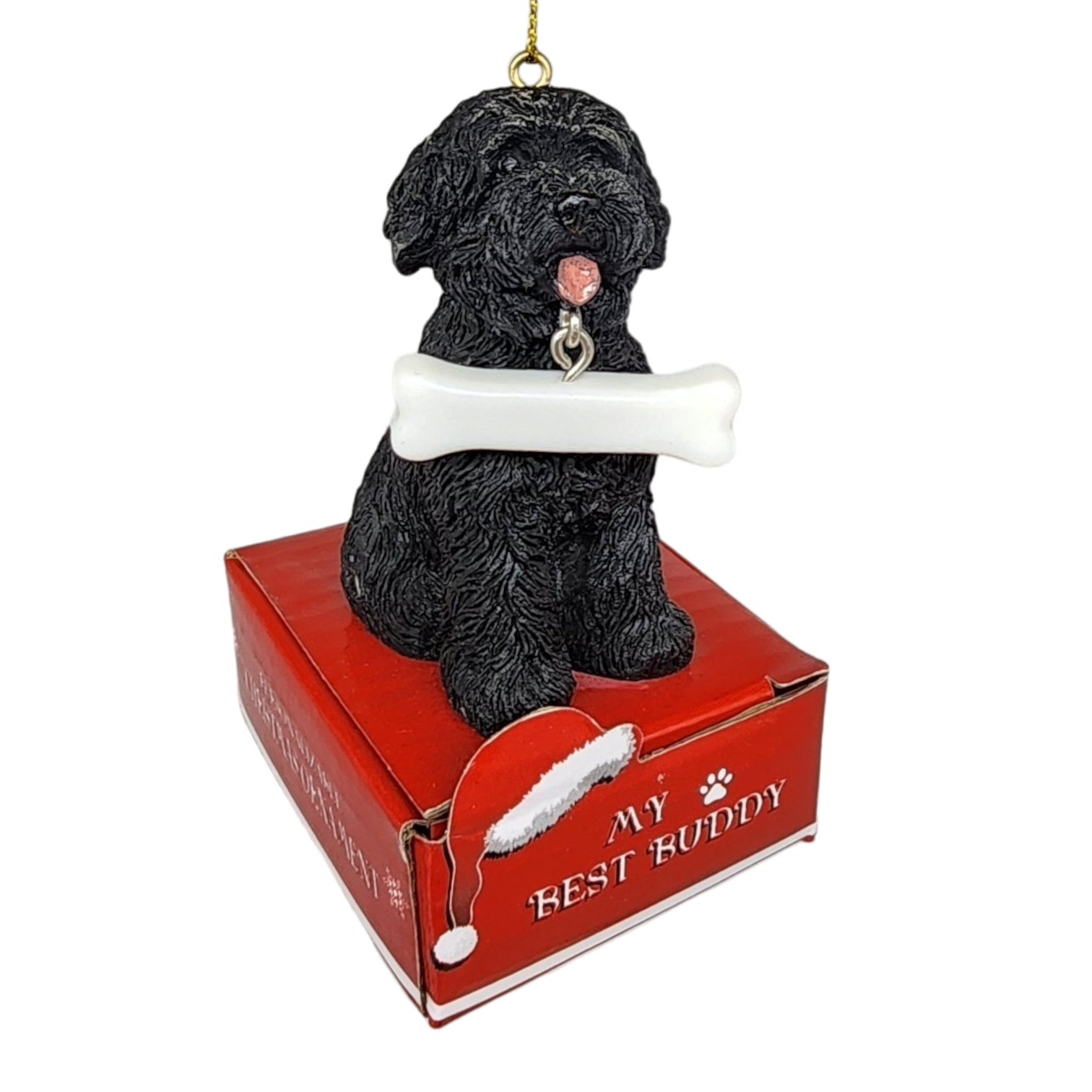 Labradoodle - black with Bone Ornament