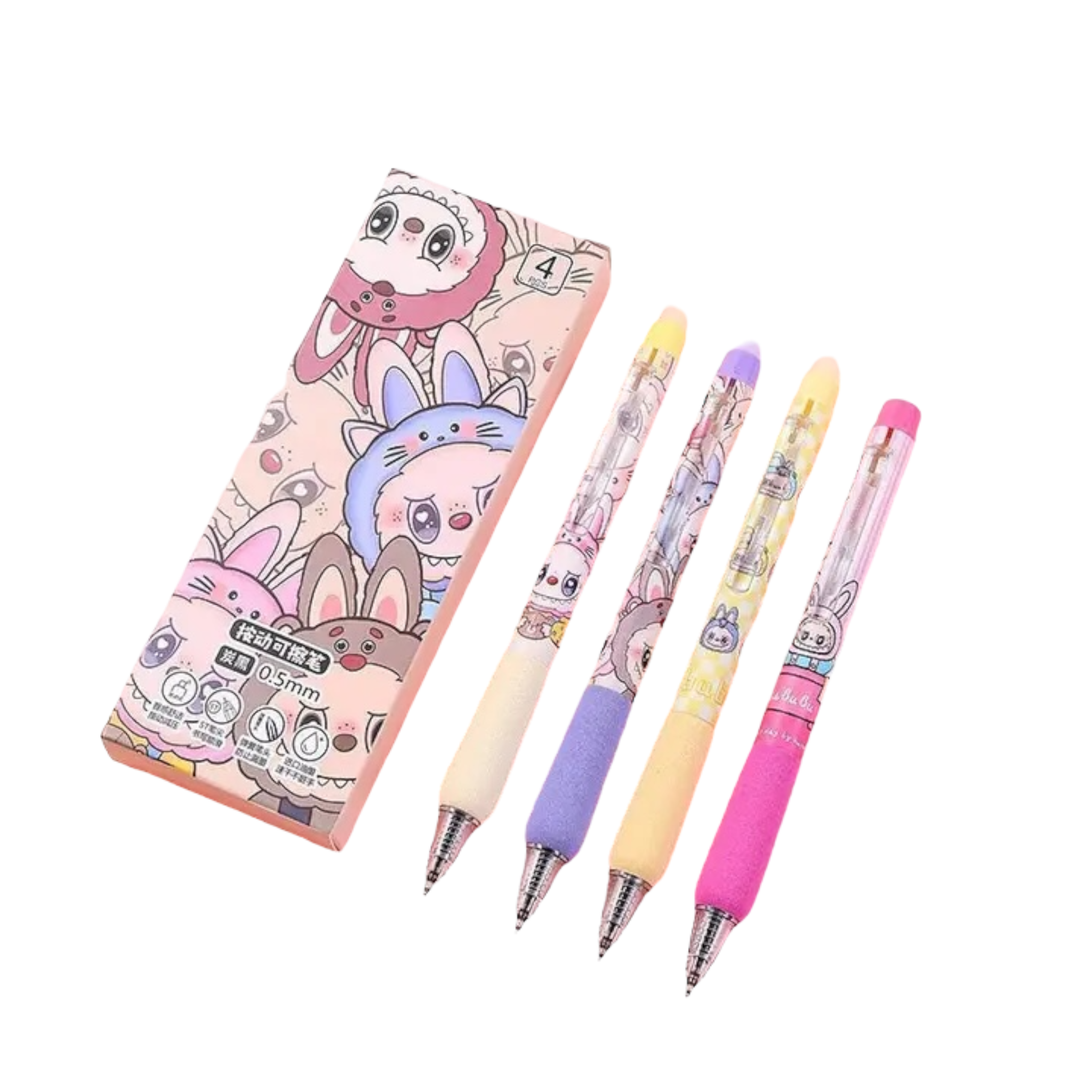 Labubu Erasable Press Gel Pen Cute Labubu pen-4pcs Set