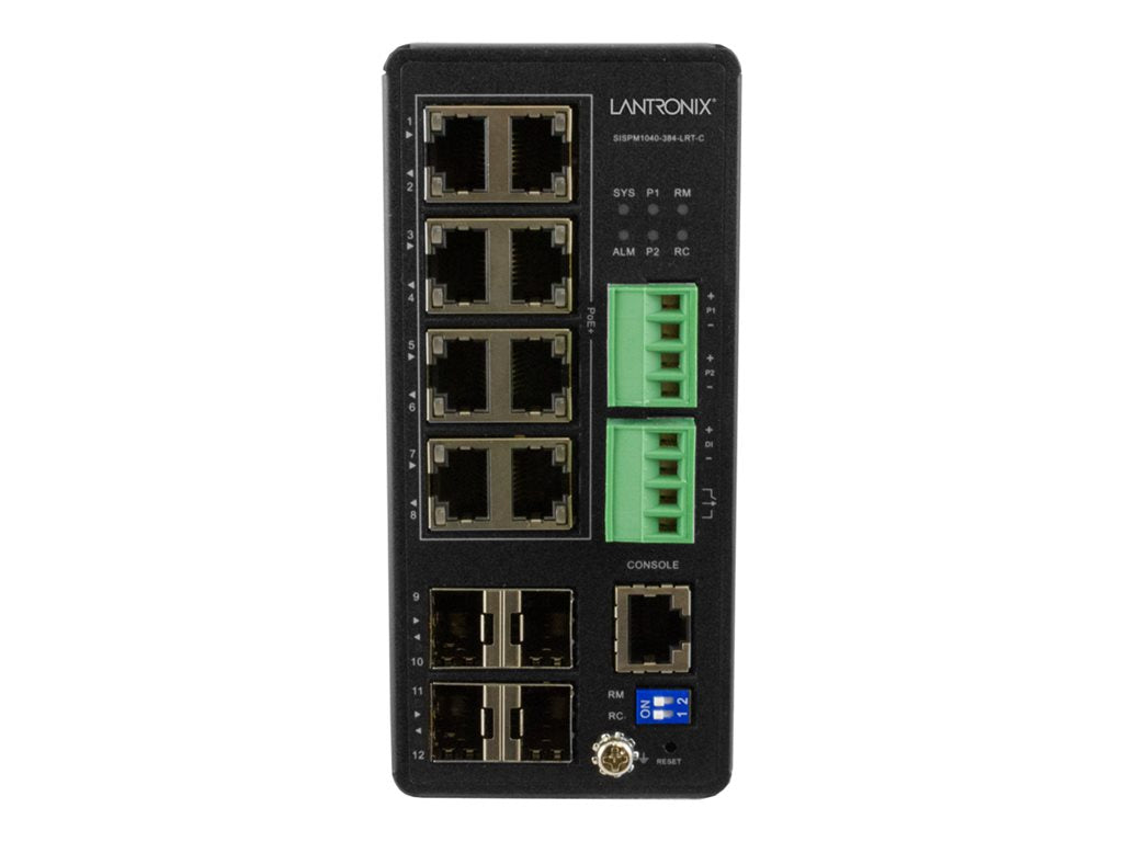 Lantronix SISPM1040-300 Series - Switch - hardened - managed - 8 x 10/100/1000 (PoE+) + 4 x 1000Base-X SFP - DIN rail