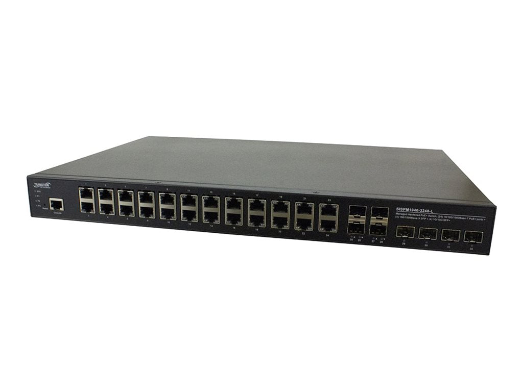 Lantronix SISPM1040-3000-L Series - Switch - hardened - L4 - managed - 24 x 10/100/1000 (PoE+) + 4 x 100/1000 SFP + 4 x