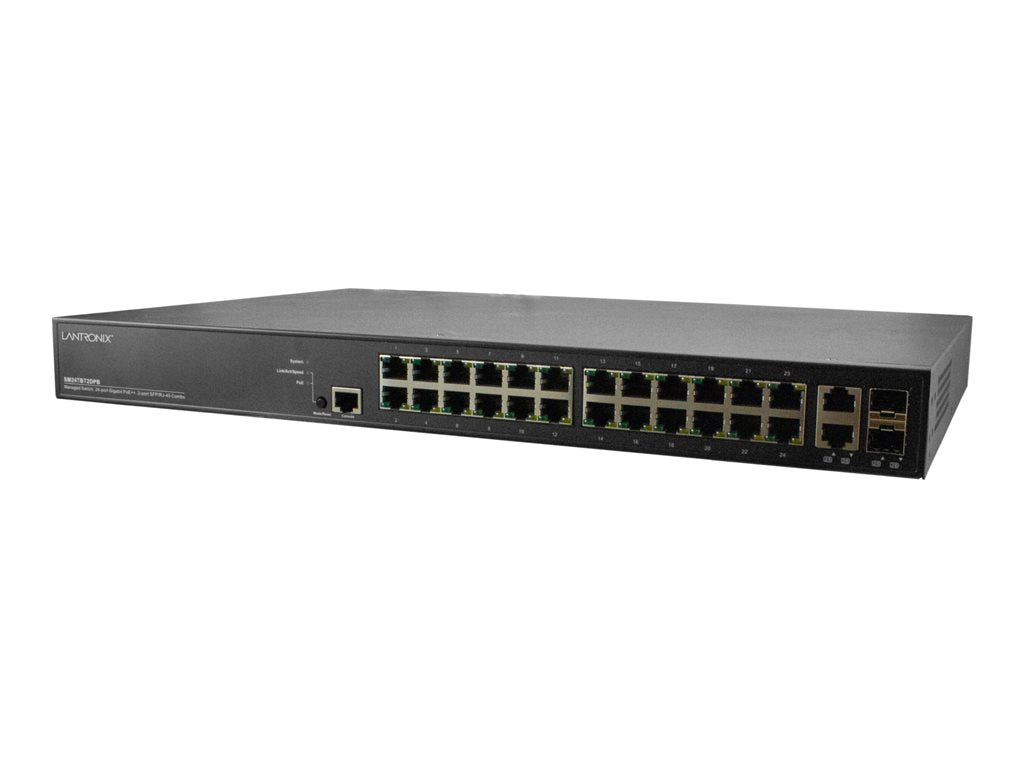 Lantronix SM24TBT2DPB - Switch - managed - 24 x 10/100/1000 (PoE++) + 2 x combo Gigabit SFP - rack-mountable - PoE++