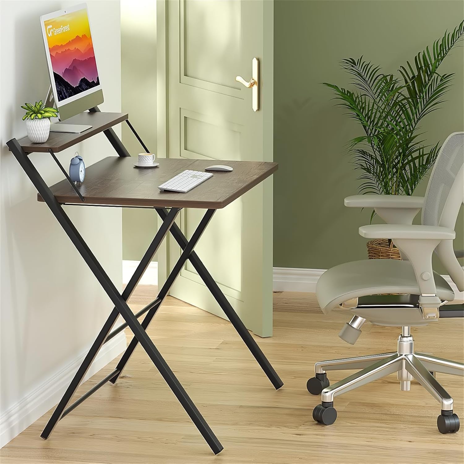 Large Foldable Computer Desk With Shelf For Space Saving