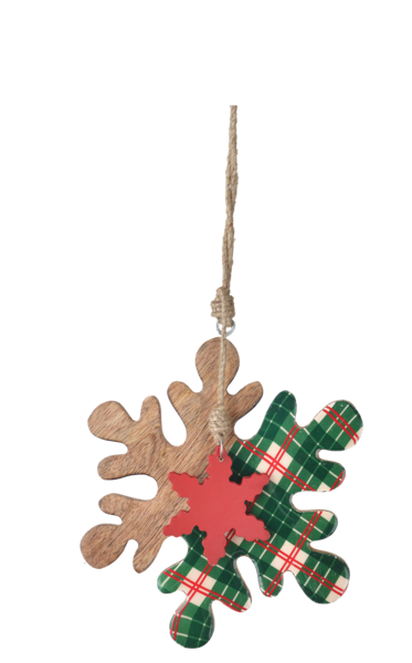 Large Wood Plaid Snowflake Ornament -