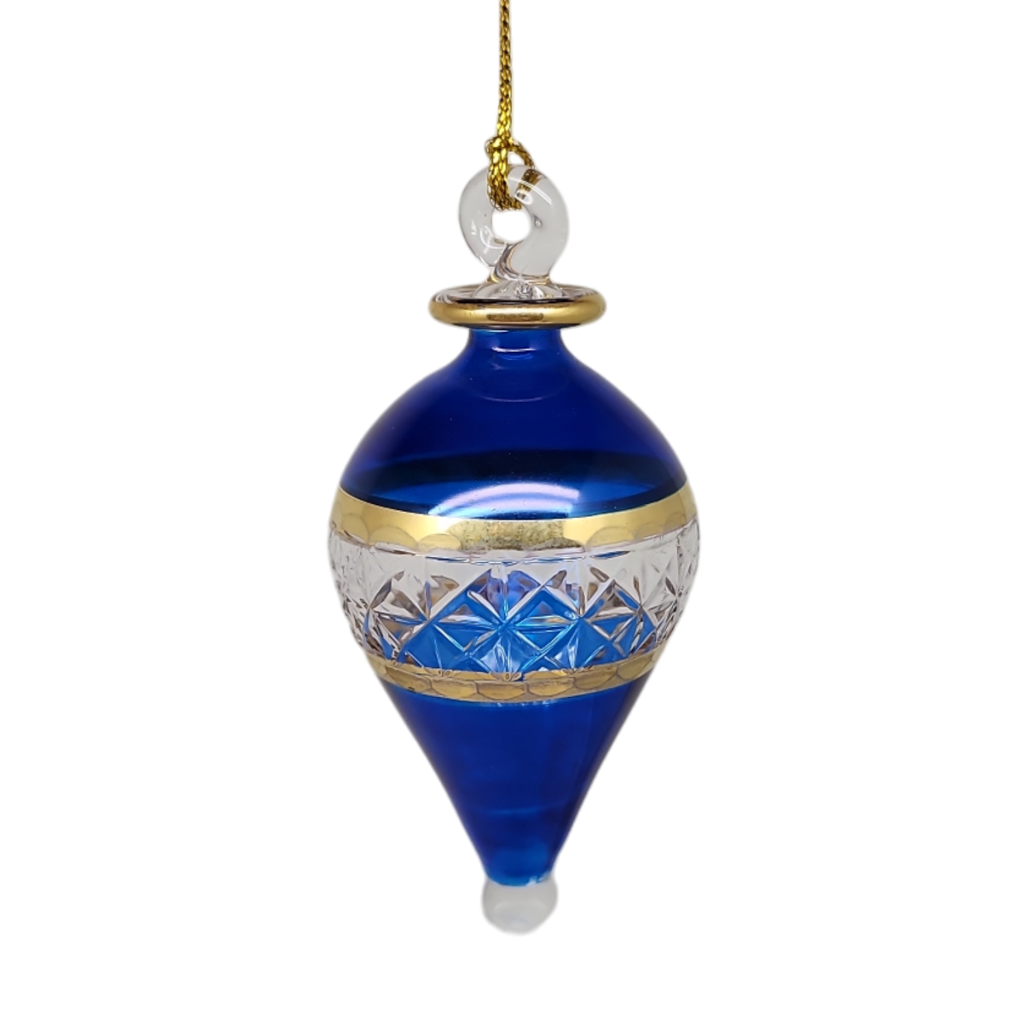 Lattice Glass Ornaments With Gold Accents - Blue Teardrop
