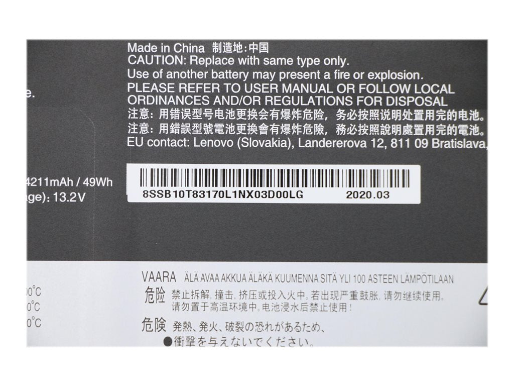 Lenovo - Notebook battery - lithium ion - 3-cell - 4211 mAh - 49 Wh - for ThinkPad X13 Yoga Gen 1 20SX, 20SY; X390 Yoga