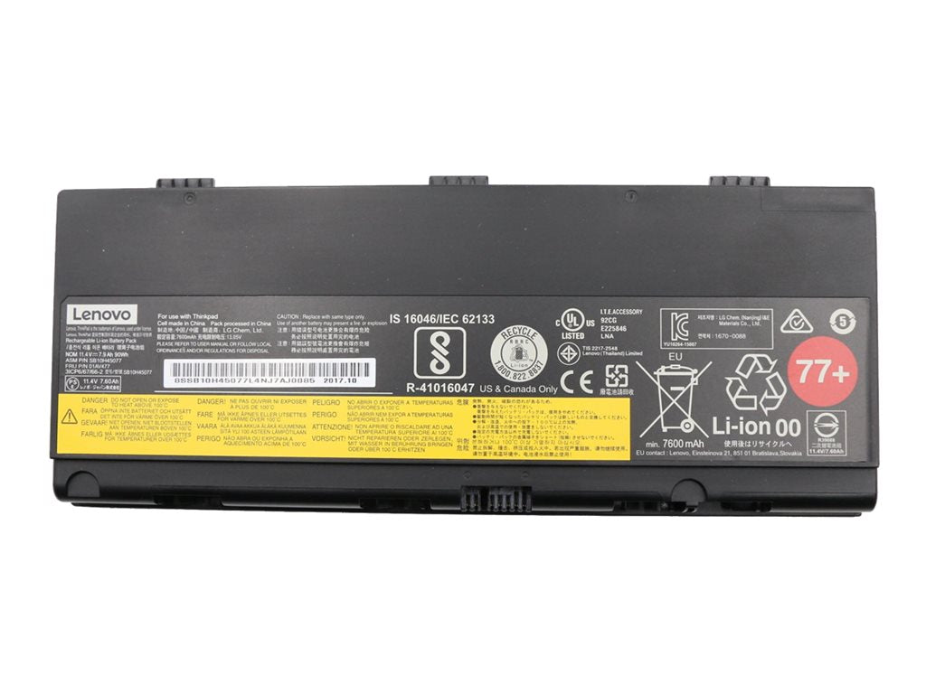 Lenovo - Notebook battery - lithium ion - 6-cell - 7600 mAh - 90 Wh - FRU - for ThinkPad P50 20EN, 20EQ; P51 20HH, 20HJ,