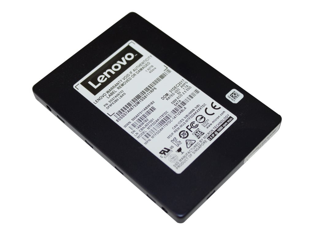Lenovo ThinkSystem 5200 Entry - SSD - encrypted - 960 GB - hot-swap - 3.5 - SATA 6Gb/s - 256-bit AES - for ThinkSystem SR250 4XB7A10151