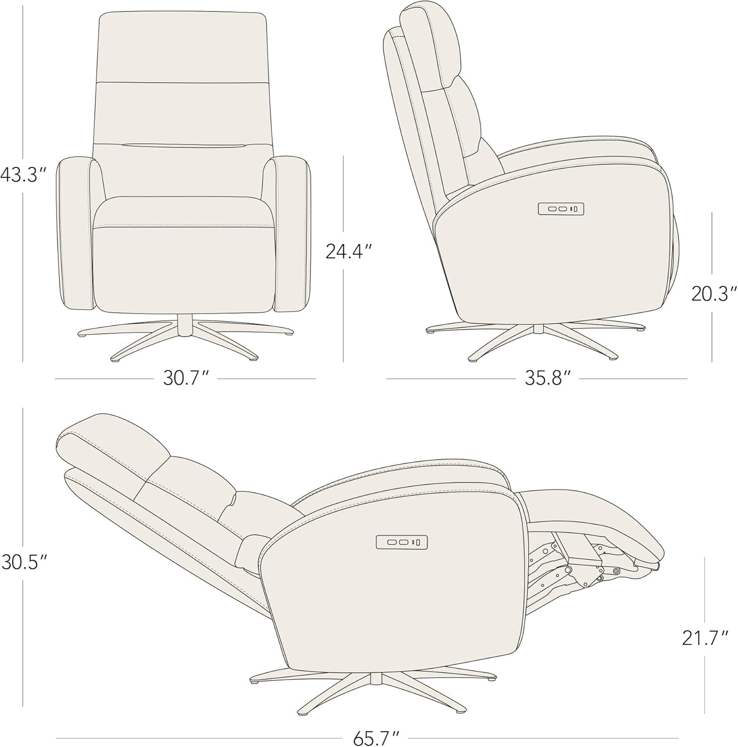 Light Grey Leather Power Swivel Recliner With USB C
