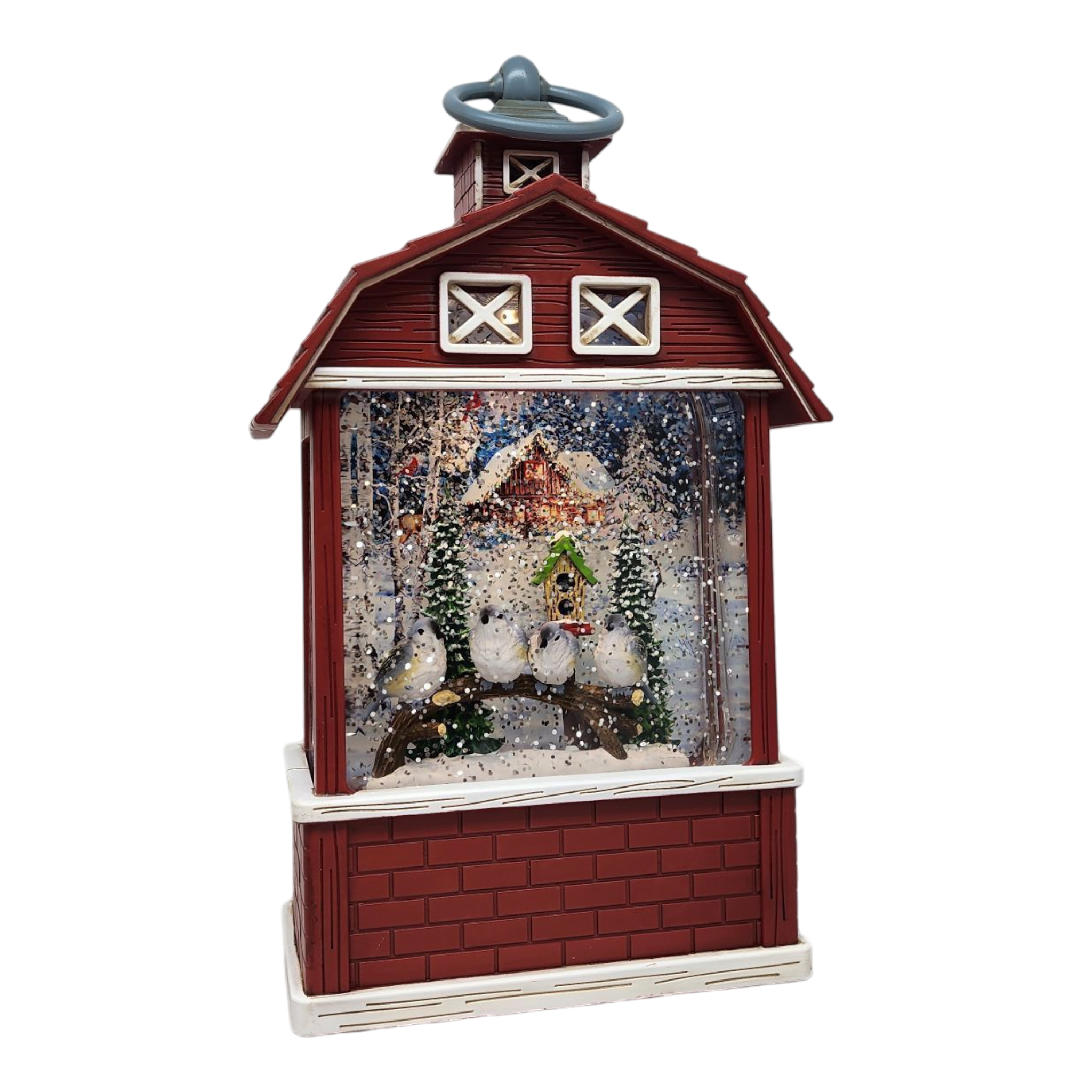 Lighted Barn Spinning Waterglobe - Chickadees