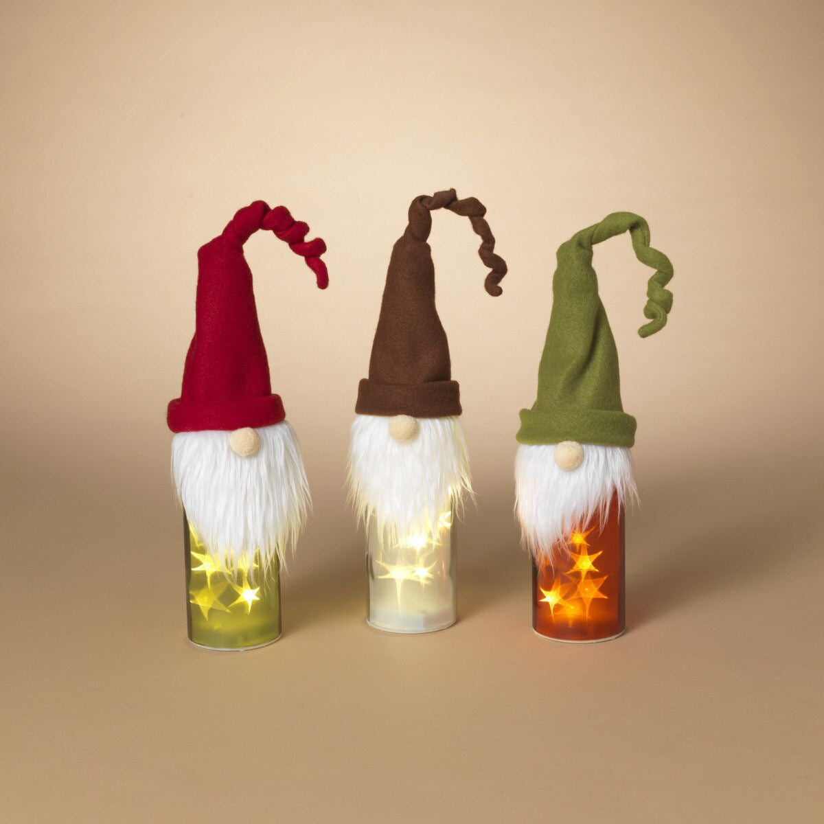 Lighted Bottle with Fabric Gnome -