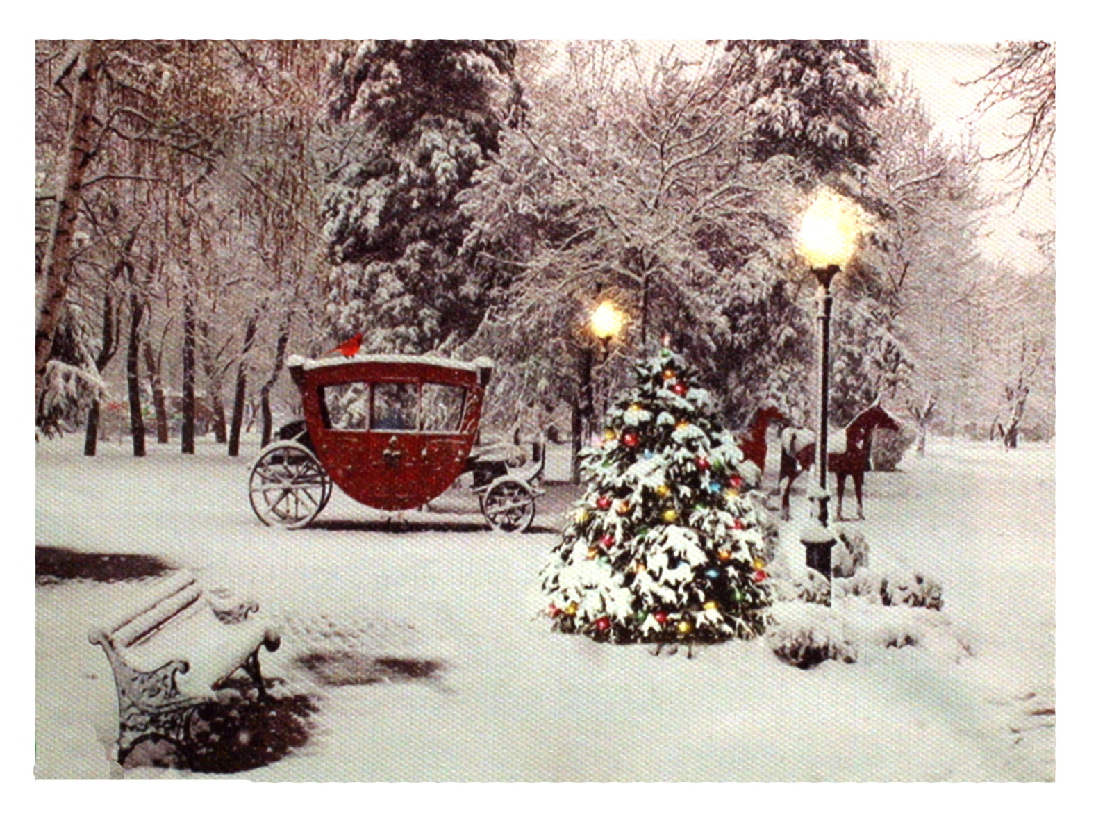 Lighted Canvas Print - Horse Drawn Carriage In Snowy Park