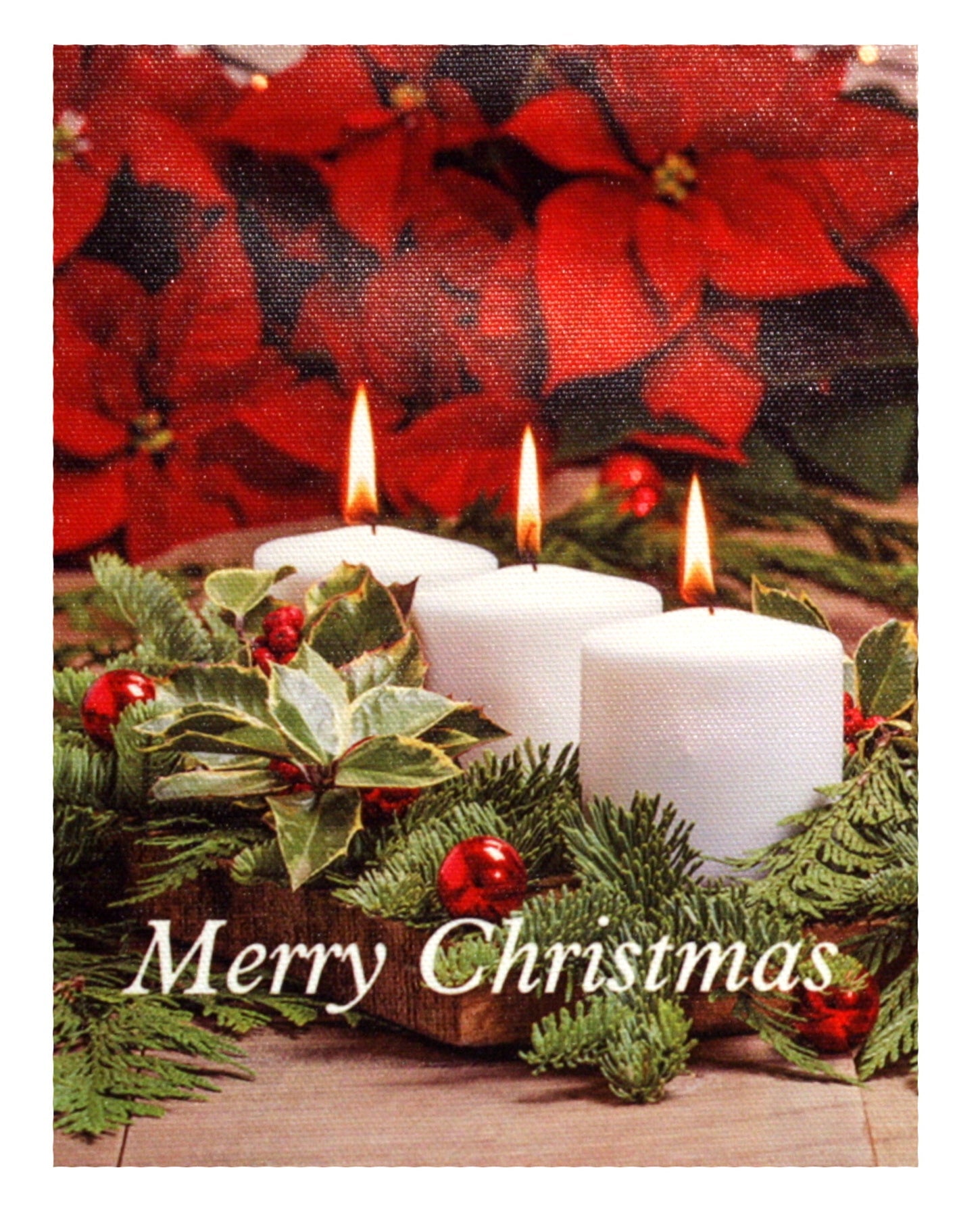 Lighted Canvas Print - Merry Christmas Candles And Pointsettas
