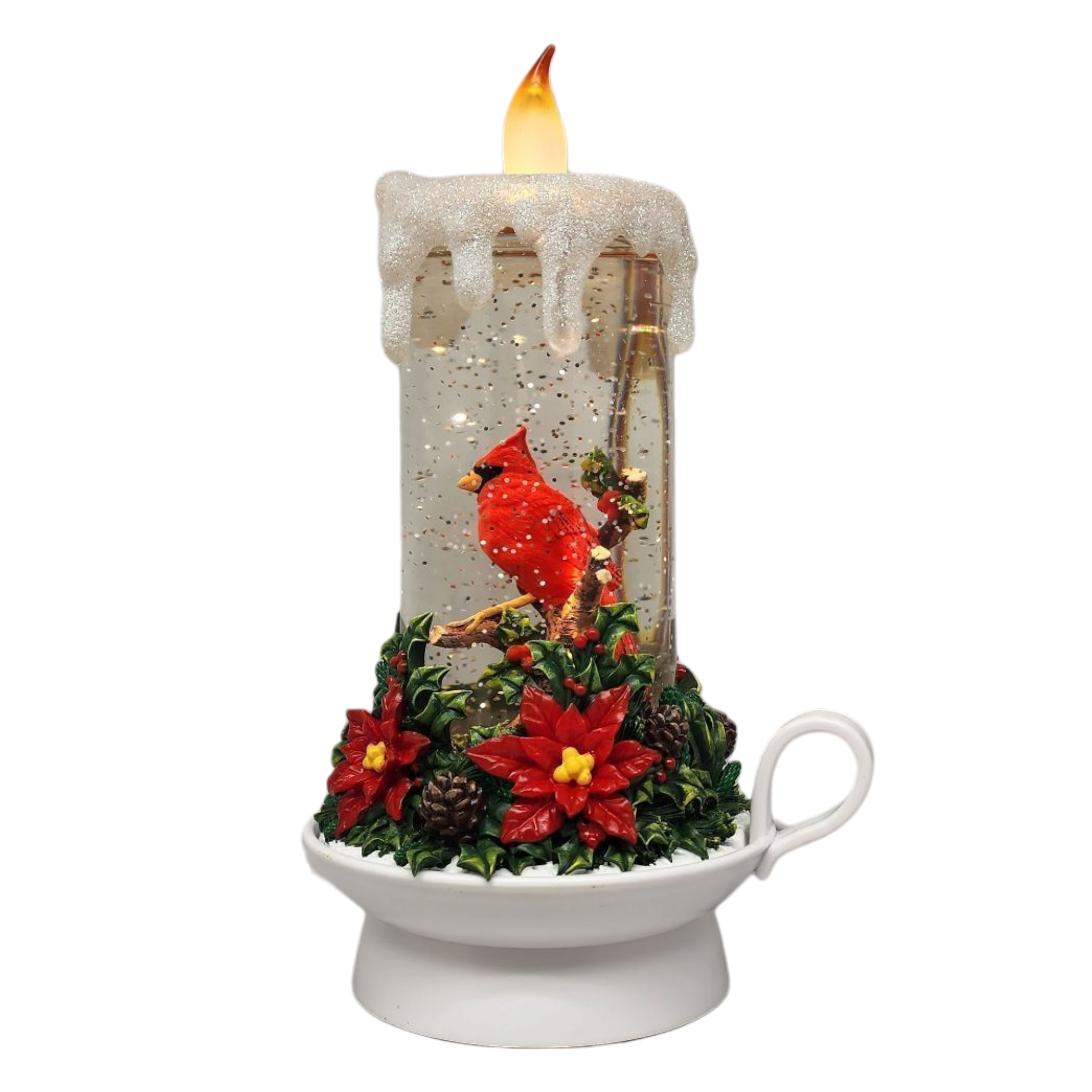 Lighted Cardinal Spinning Water Globe Candle