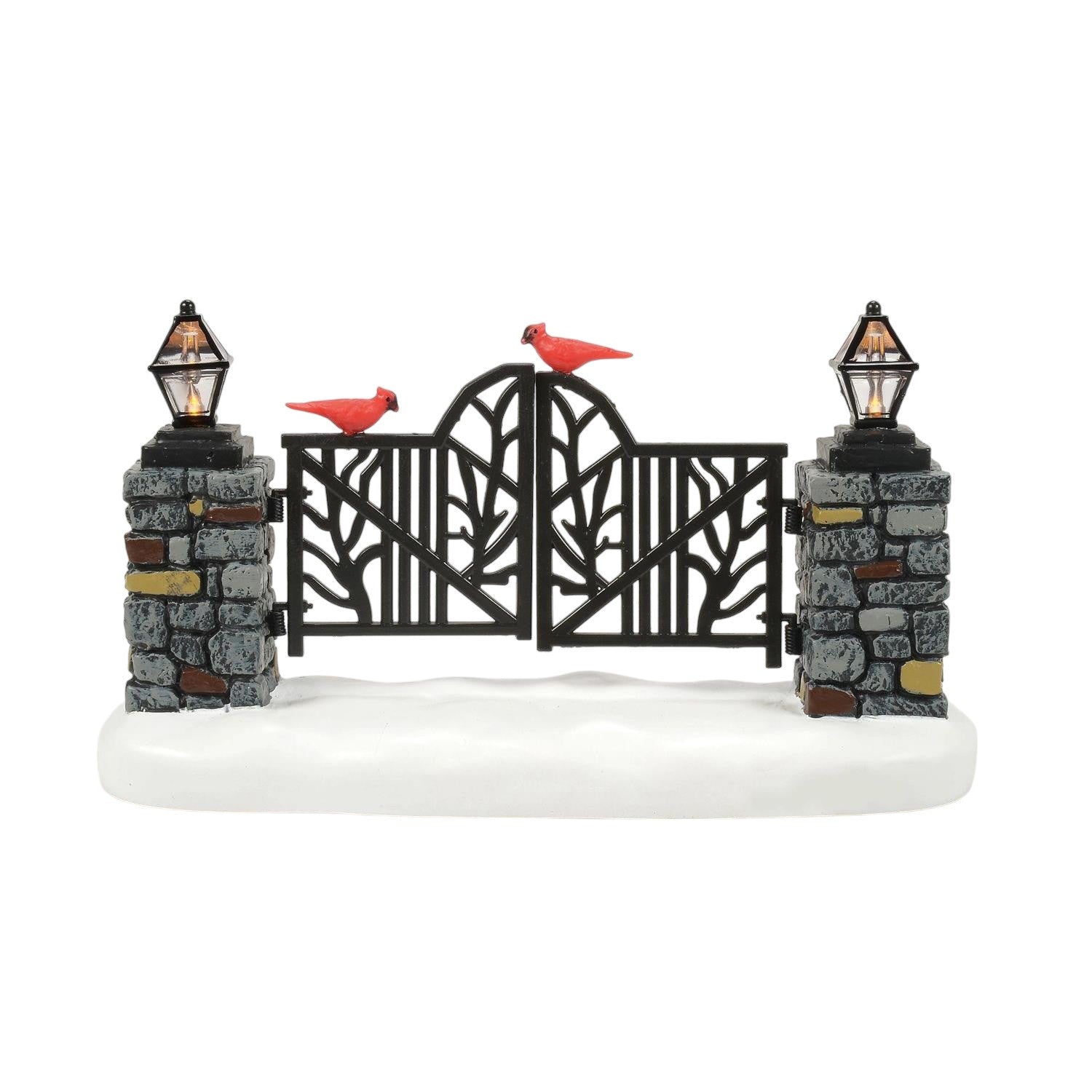 Lighted Christmas Gate with Cardinals