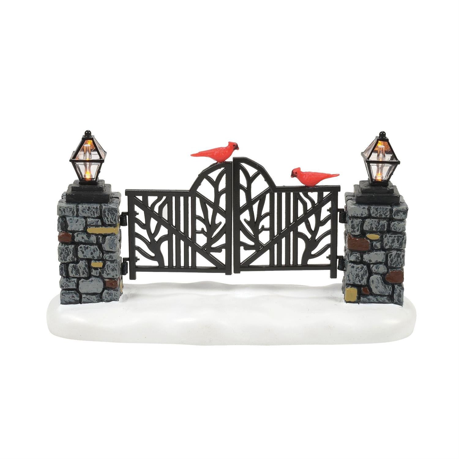 Lighted Christmas Gate with Cardinals