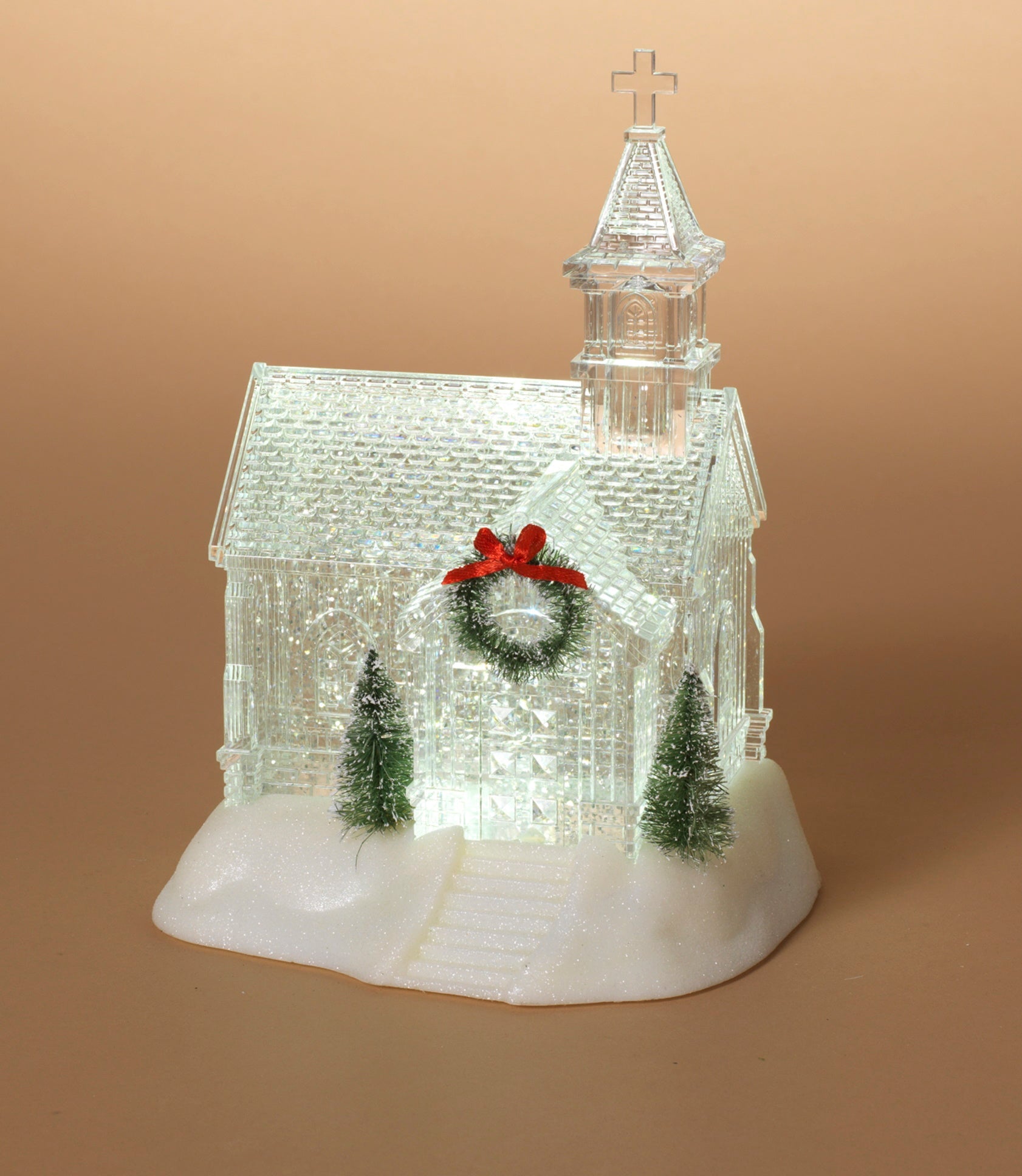 Lighted Church Waterglobe with Spinning Water