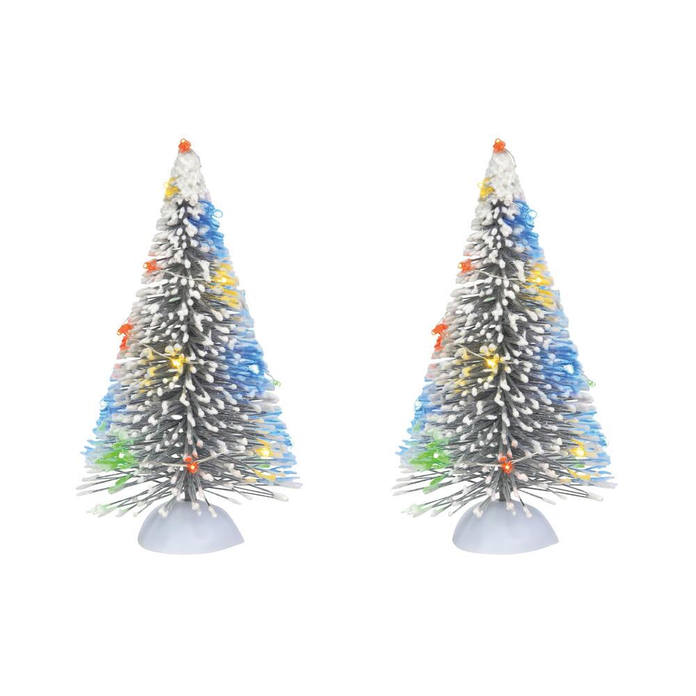 Lighted Frosted White Sisal Trees - Set of 2