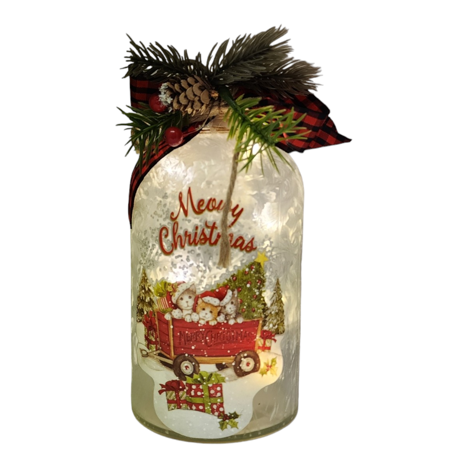 Lighted Glass Luminary - Meowy Christmas