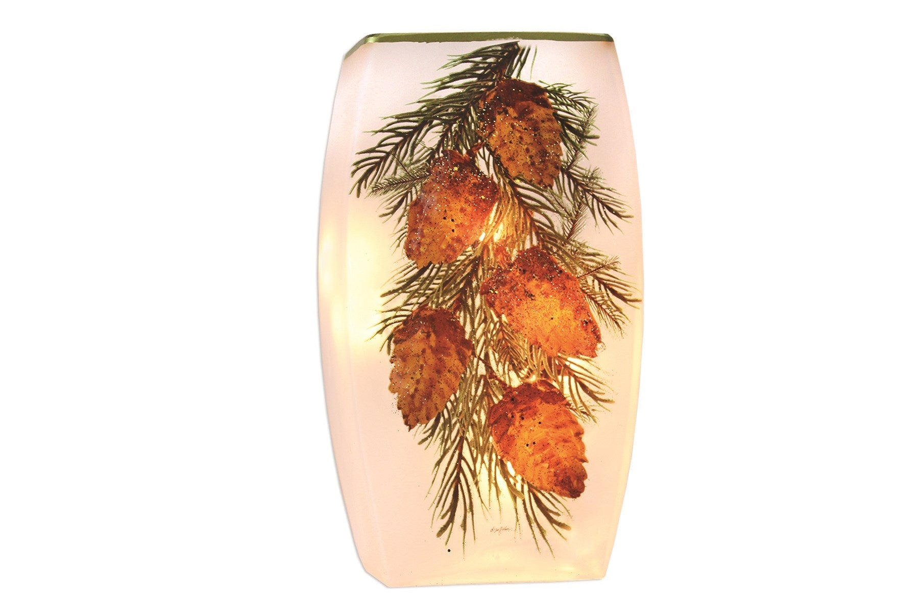 Lighted Glass Vase - Pinecones - 4.5 x 2.25 x 7.75