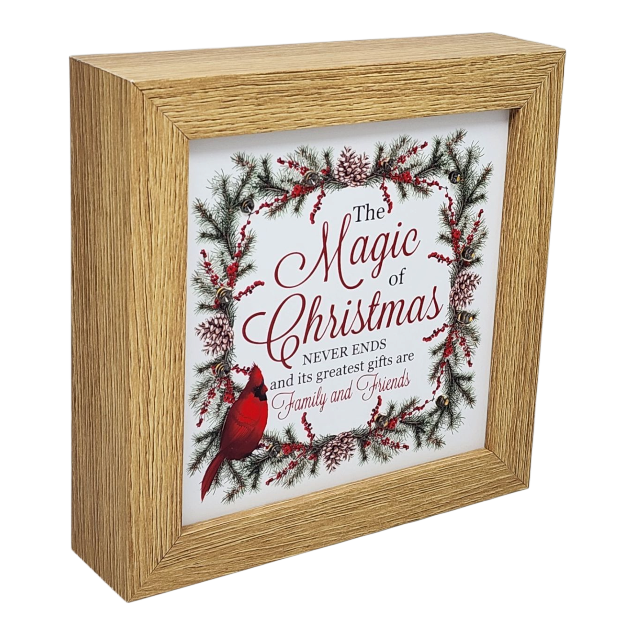 Lighted Holiday Cardinal Block - The Magic of Christmas Never Ends