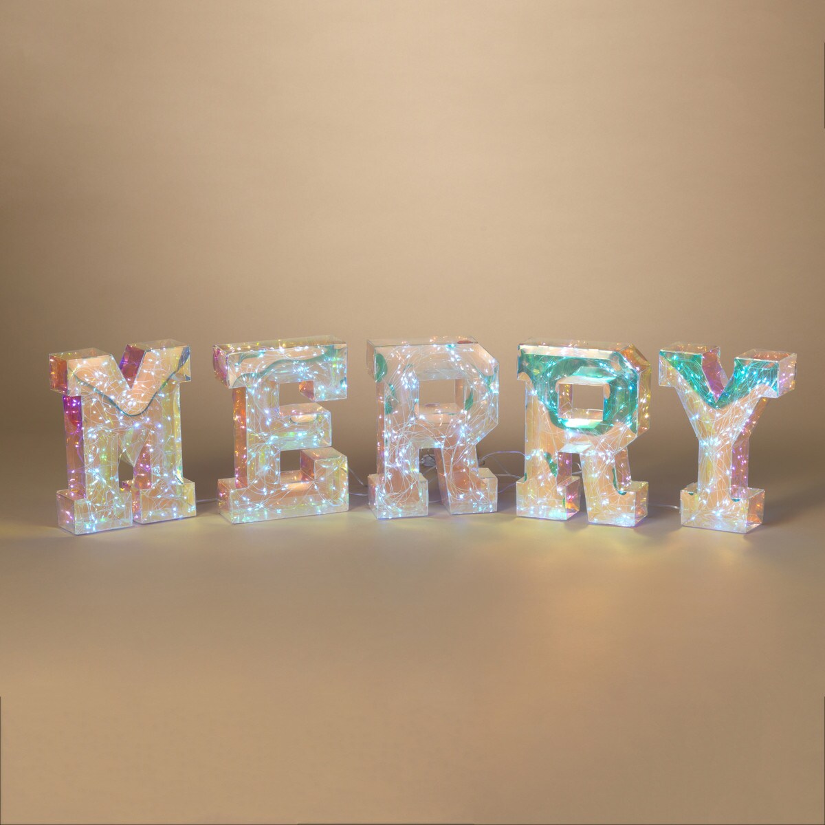 Lighted Holographic Holiday "MERRY" Decor with Remote Control - 10 Inch tall