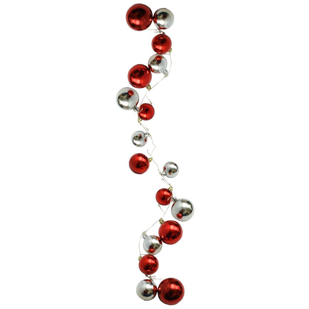 Lighted Ornament Strung 58" Garland - Red and Silver