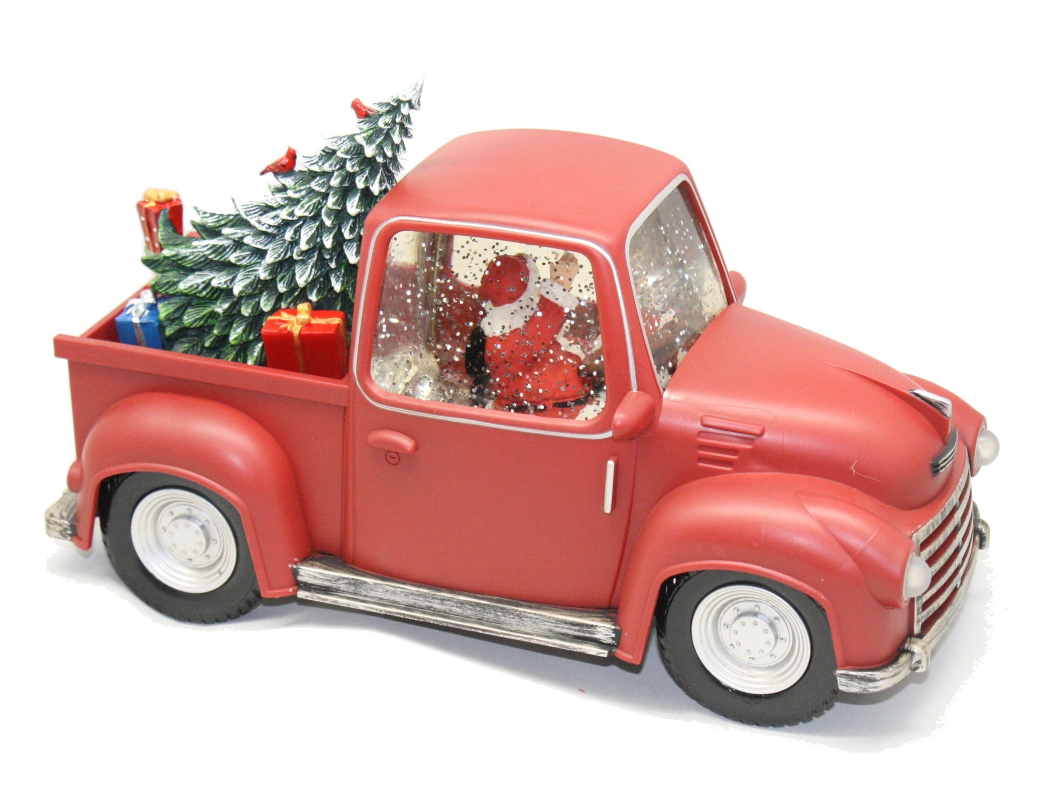 Lighted Santa Pickup Truck Waterglobe with Working Headlights