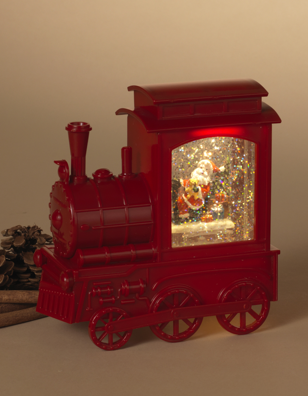 Lighted Spinning Water Globe Train - Santa