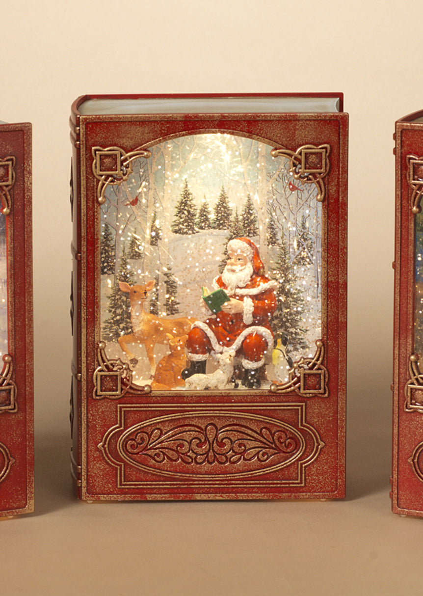 Lighted Spinning Waterglobe Book - Santa