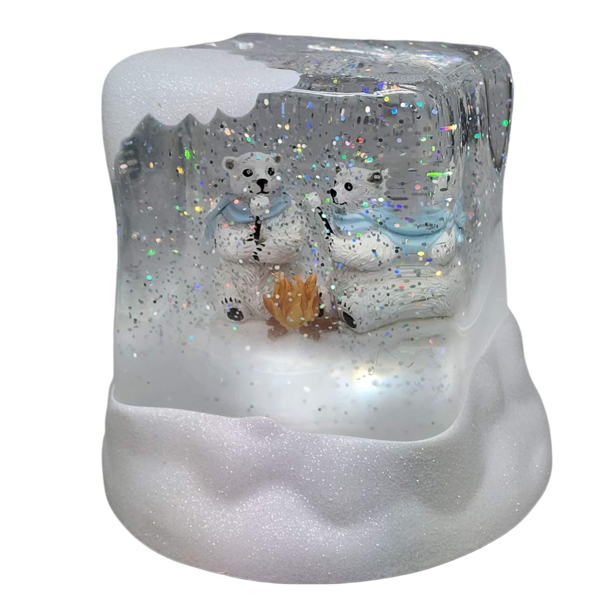 Lighted Swirl Polar Bears Cube Snowglobe
