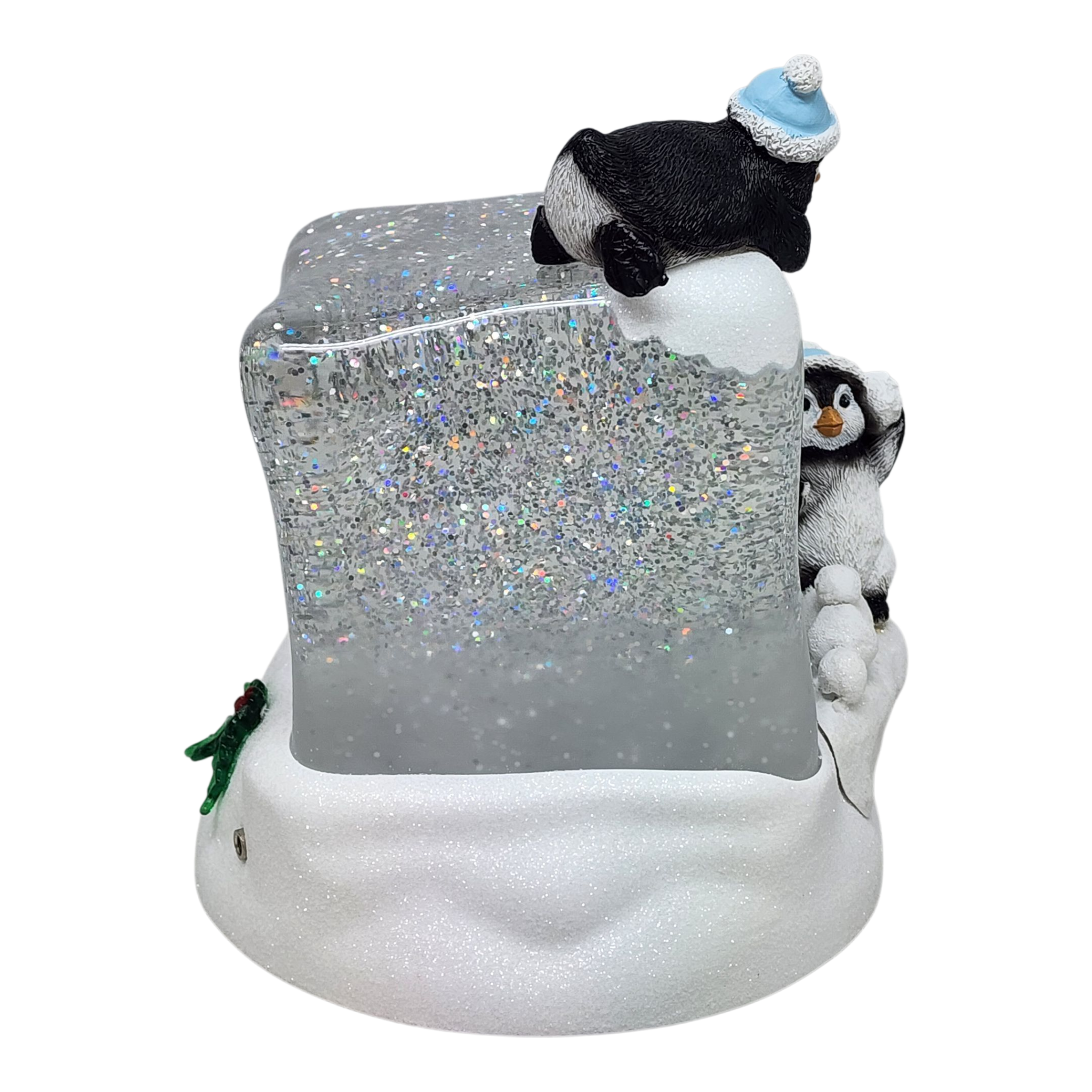Lighted Swirl Snowglobe Cube with Penguins