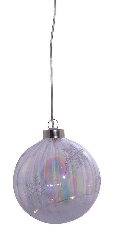 Lighted USB Clear Iridescent Glass Ball Ornament - Streaked