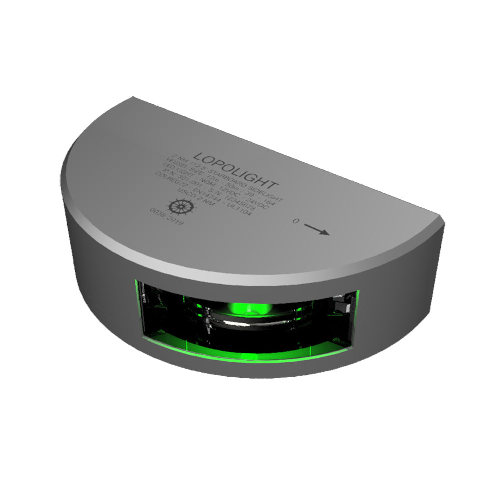 Lopolight Series 301-001 - Starboard Sidelight - 2NM - Vertical Mount - Green - Silver
