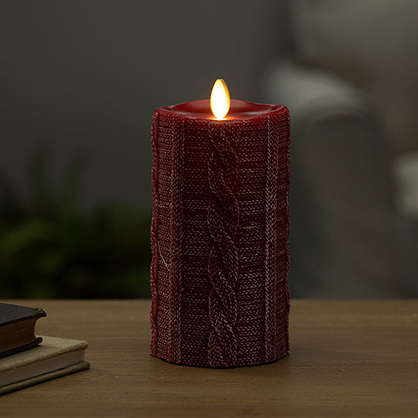 Luminara Red Embossed Sweater Moving Flame Pillar