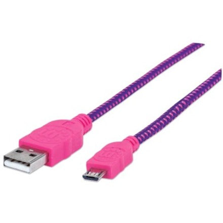 Manhattan Hi-Speed USB 2.0 A Male to Micro-B Male Braided Cable, 1 m (3 ft.), Purple/Pink