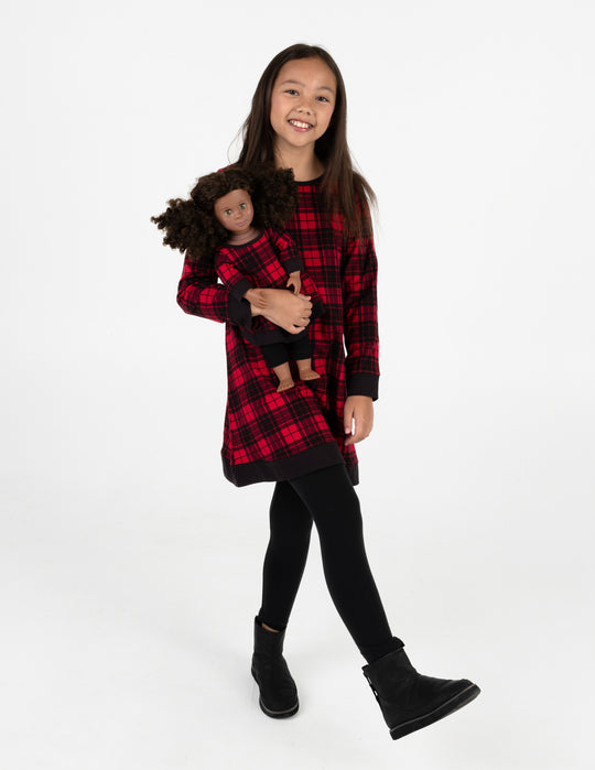 Matching Girl and Doll Cotton Dress Black And Red Plaid