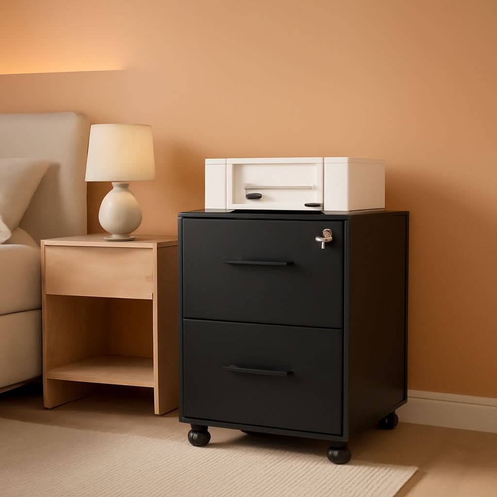 Matte Black Locking File Cabinet 17.7 X 14.4 X 25.4 Inches