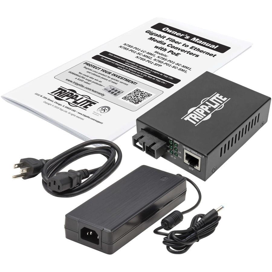 Media Converter PoE+ Multimode Fiber Gigabit Ethernet SC 2km | TecISoft N785-P01-SC-MM2