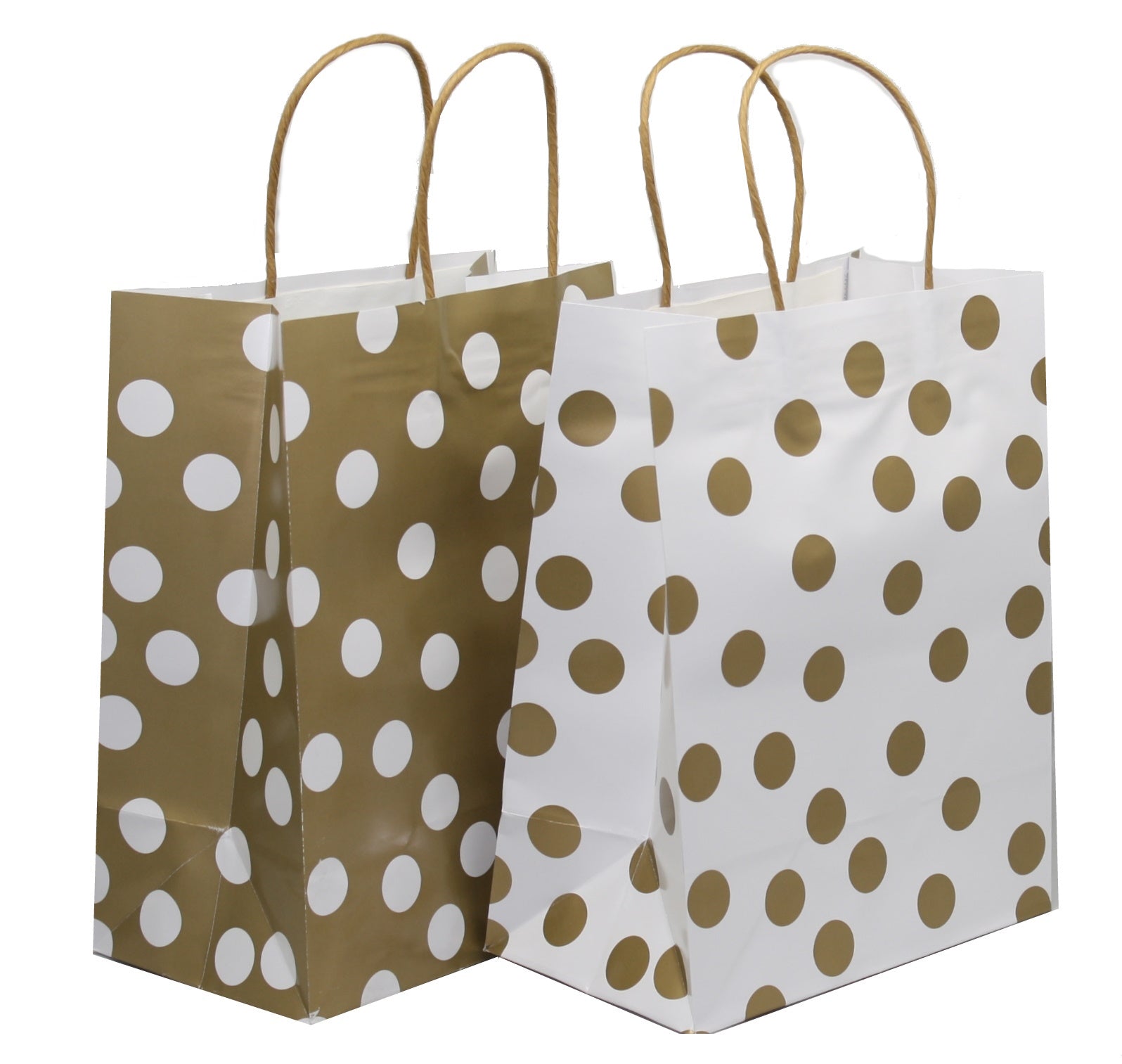 Medium White and Gold Kraft Gift Bag Set With Dots