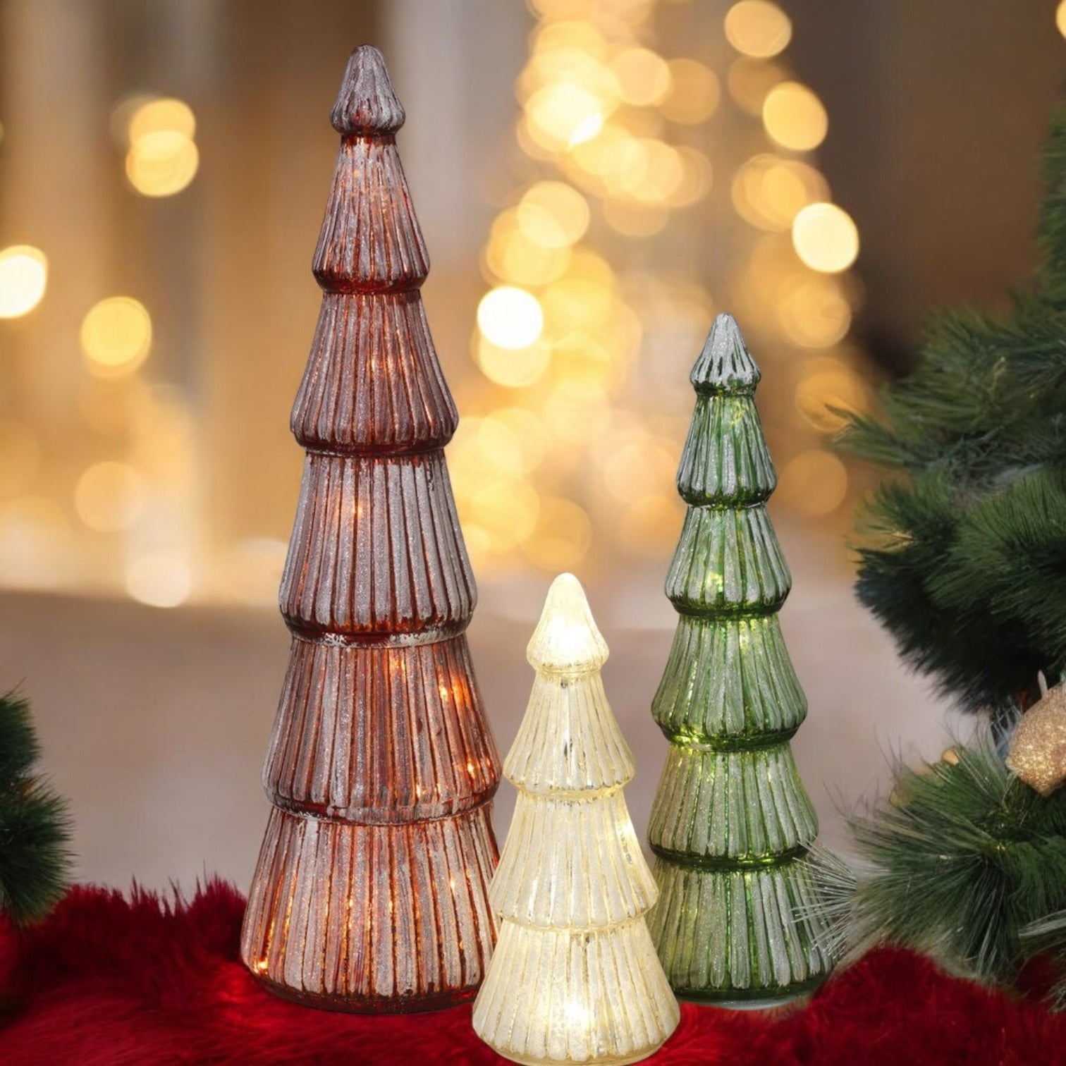 Mercury Glass Holiday Tree Set of 3