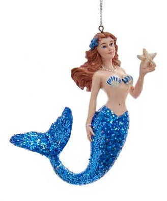 Mermaid With Glittered Tail Ornament - Blue