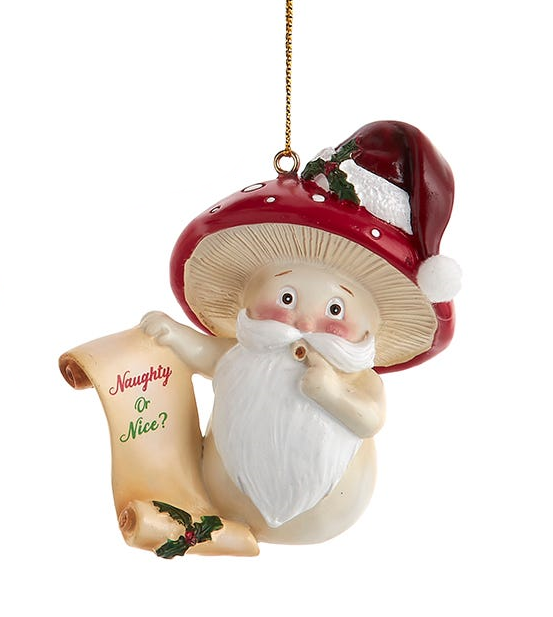 Merry Little Mushroom Santa Ornament - Checking his list