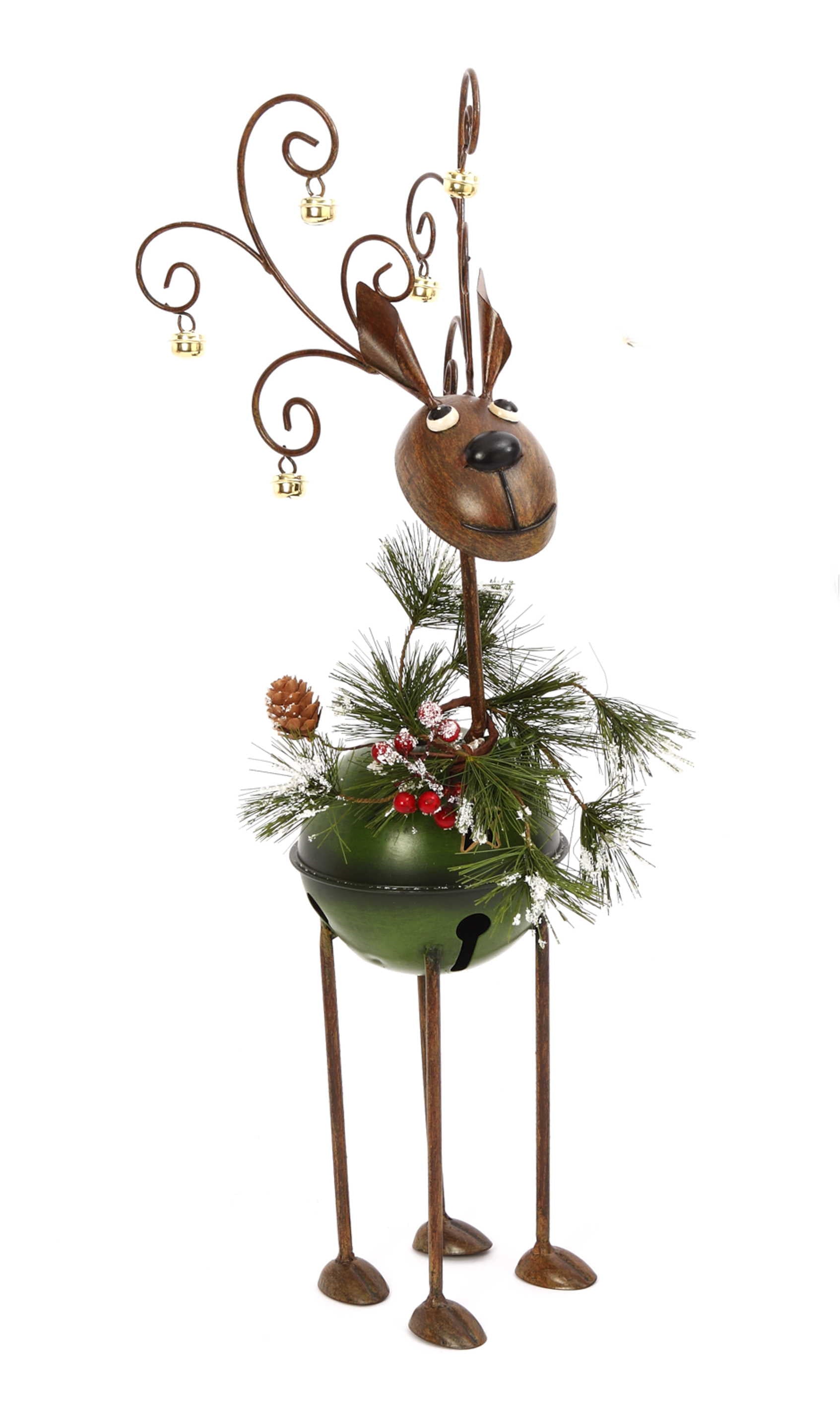 Metal Bell Reindeer Figurine - 23 Inch - Green