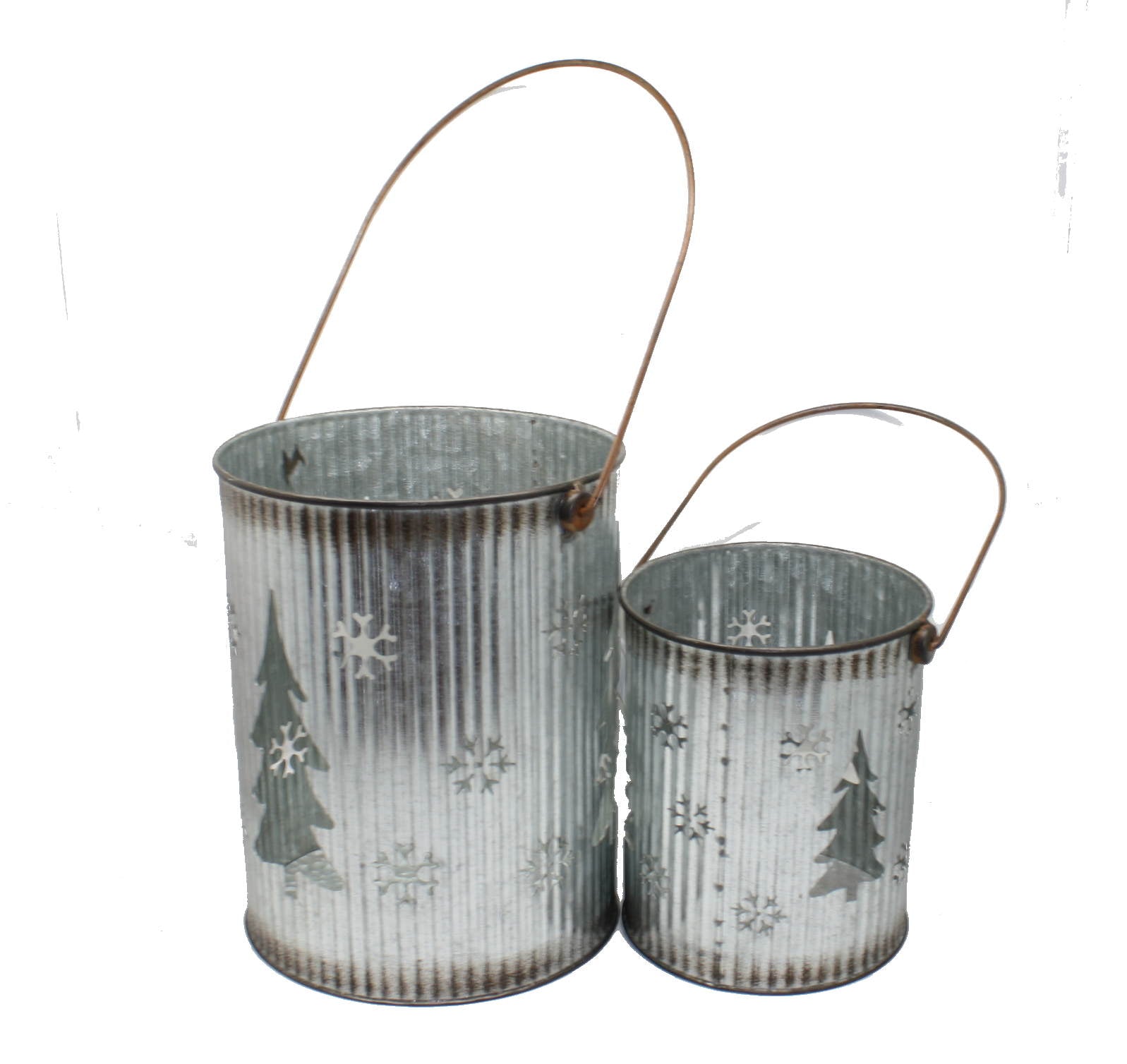 Metal Cut Out Tree Luminary Bucket - 2 Piece Set